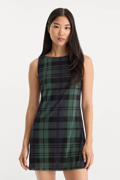 Mesh Mini Dress Navy/Green Plaid - Good American