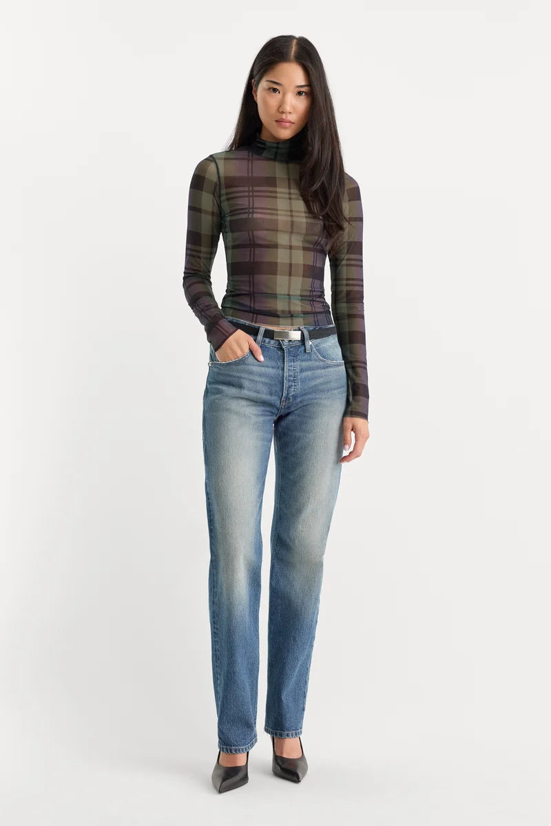 Mesh Turtleneck Navy/Green Plaid - Good American