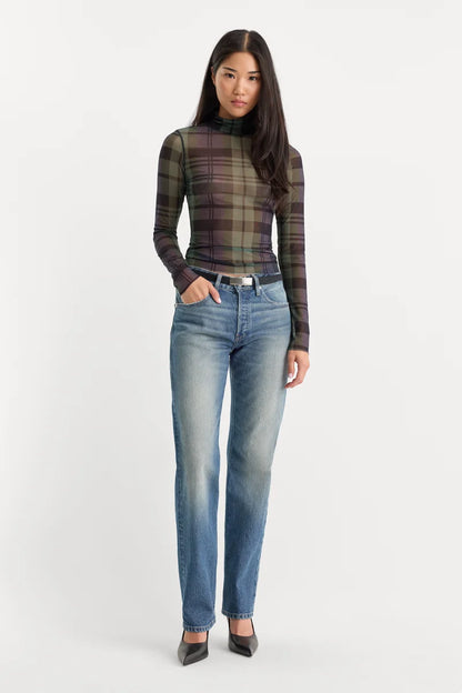 Mesh Turtleneck Navy/Green Plaid - Good American