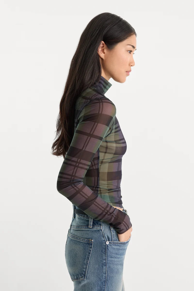 Mesh Turtleneck Navy/Green Plaid - Good American