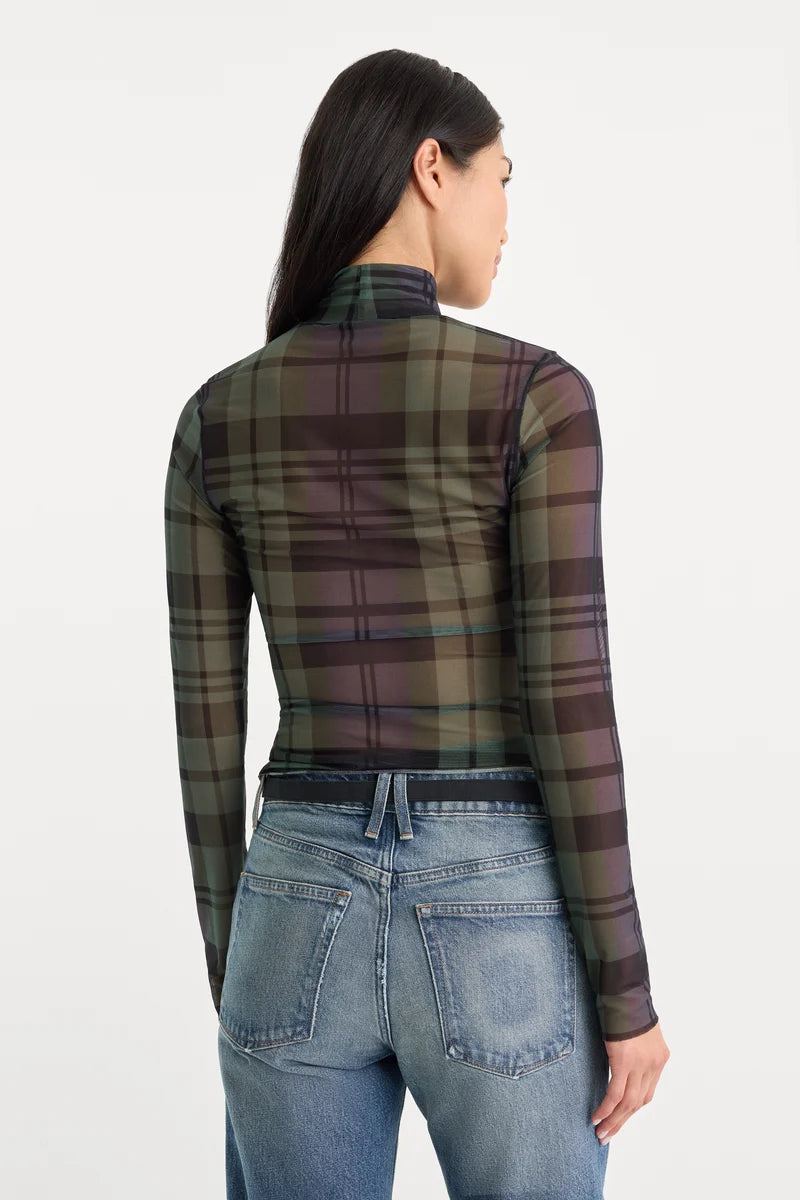 Mesh Turtleneck Navy/Green Plaid - Good American