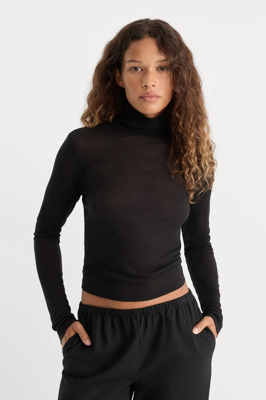 Sheer Rib Turtleneck Black - Good American