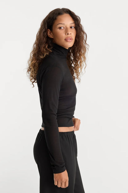 Sheer Rib Turtleneck Black - Good American