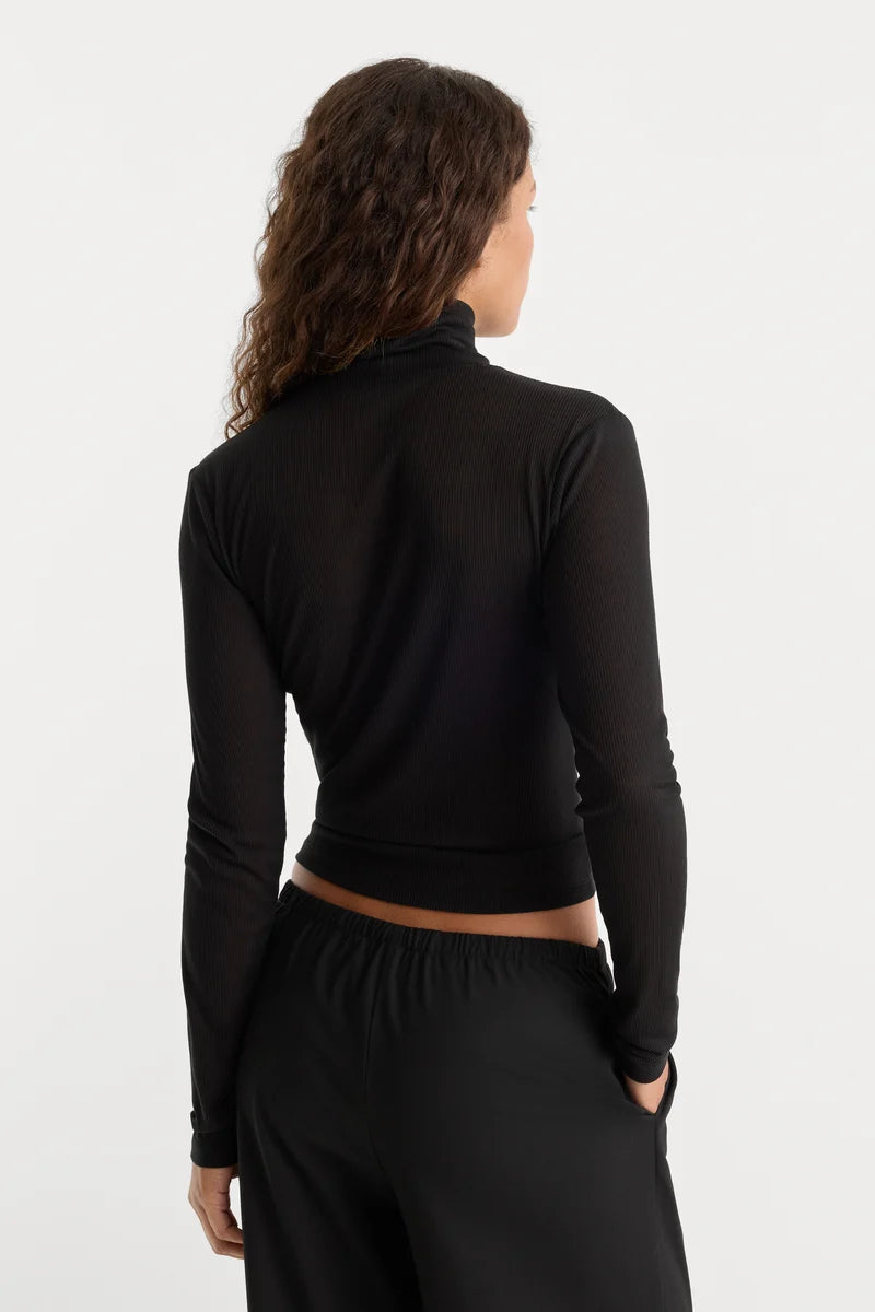 Sheer Rib Turtleneck Black - Good American