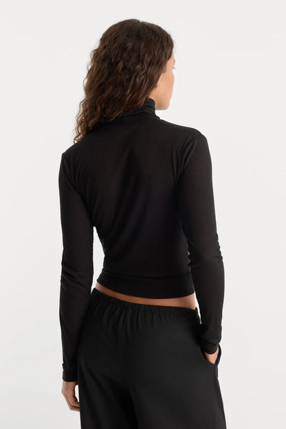 Sheer Rib Turtleneck Black - Good American