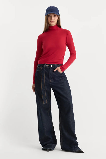 Sheer Rib Turtleneck Carmine - Good American