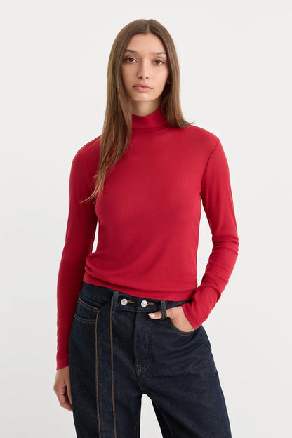 Sheer Rib Turtleneck Carmine - Good American
