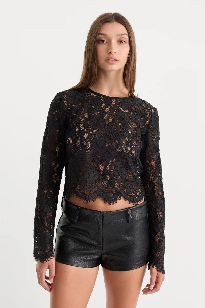 Scalloped Lace Top Black - Good American