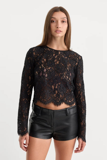 Scalloped Lace Top Black - Good American