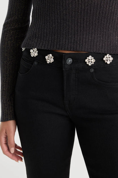 Embellished Good Low Rise Bootcut Jeans Black - Good American