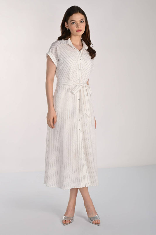Embellished Midi Dress Off White/Taupe - Frank Lyman