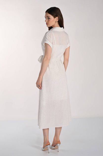 Embellished Midi Dress Off White/Taupe - Frank Lyman