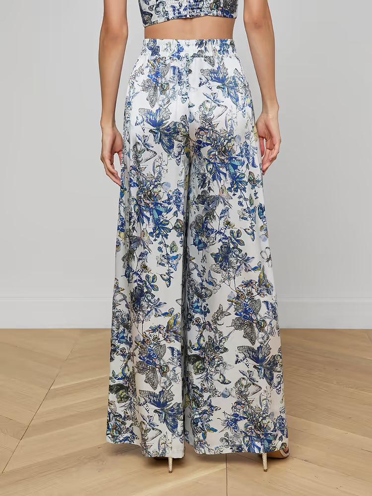 Lillian Silk Wide-Leg Pant Grey Multi Watercolor Butterfly - L'AGENCE