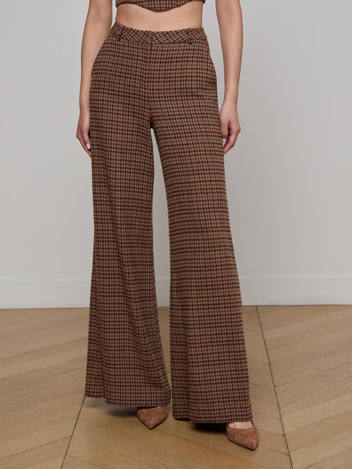 Pilar Wide-Leg Pant Dark Brown Multi Houndstooth - L'AGENCE