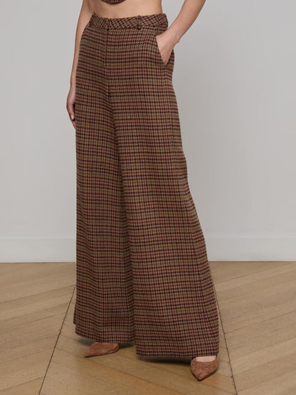Pilar Wide-Leg Pant Dark Brown Multi Houndstooth - L'AGENCE