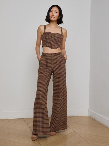 Pilar Wide-Leg Pant Dark Brown Multi Houndstooth - L'AGENCE