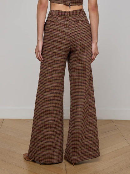 Pilar Wide-Leg Pant Dark Brown Multi Houndstooth - L'AGENCE