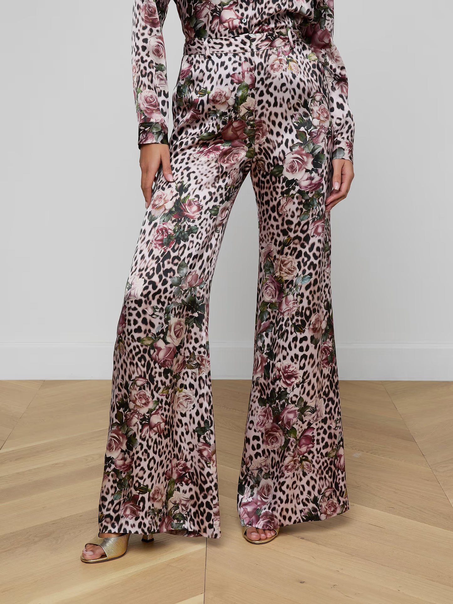 Pilar Silk Wide-Leg Pant Multi Small Rose Cheetah - L'AGENCE