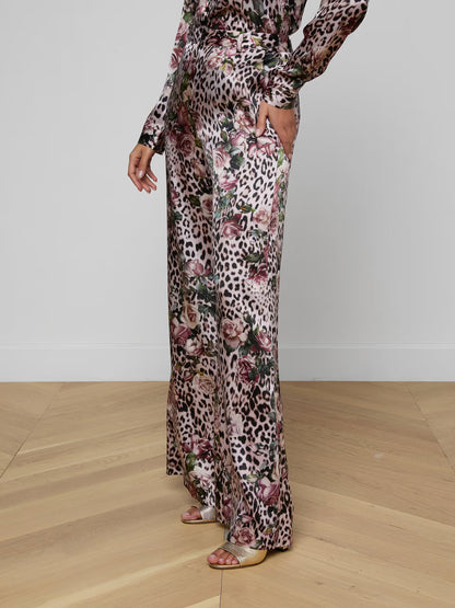 Pilar Silk Wide-Leg Pant Multi Small Rose Cheetah - L'AGENCE