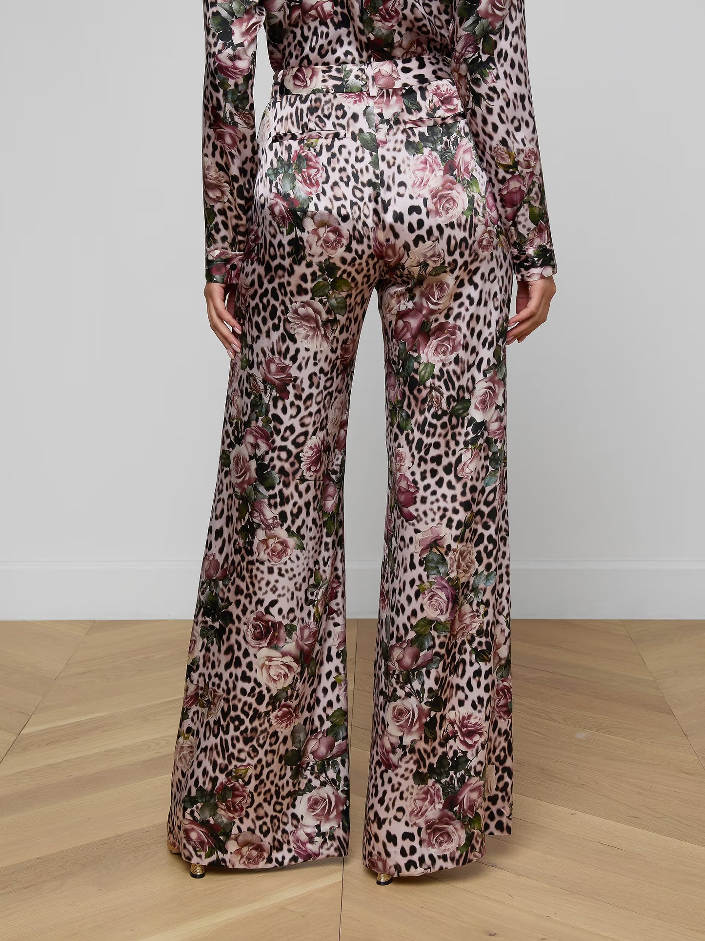 Pilar Silk Wide-Leg Pant Multi Small Rose Cheetah - L'AGENCE