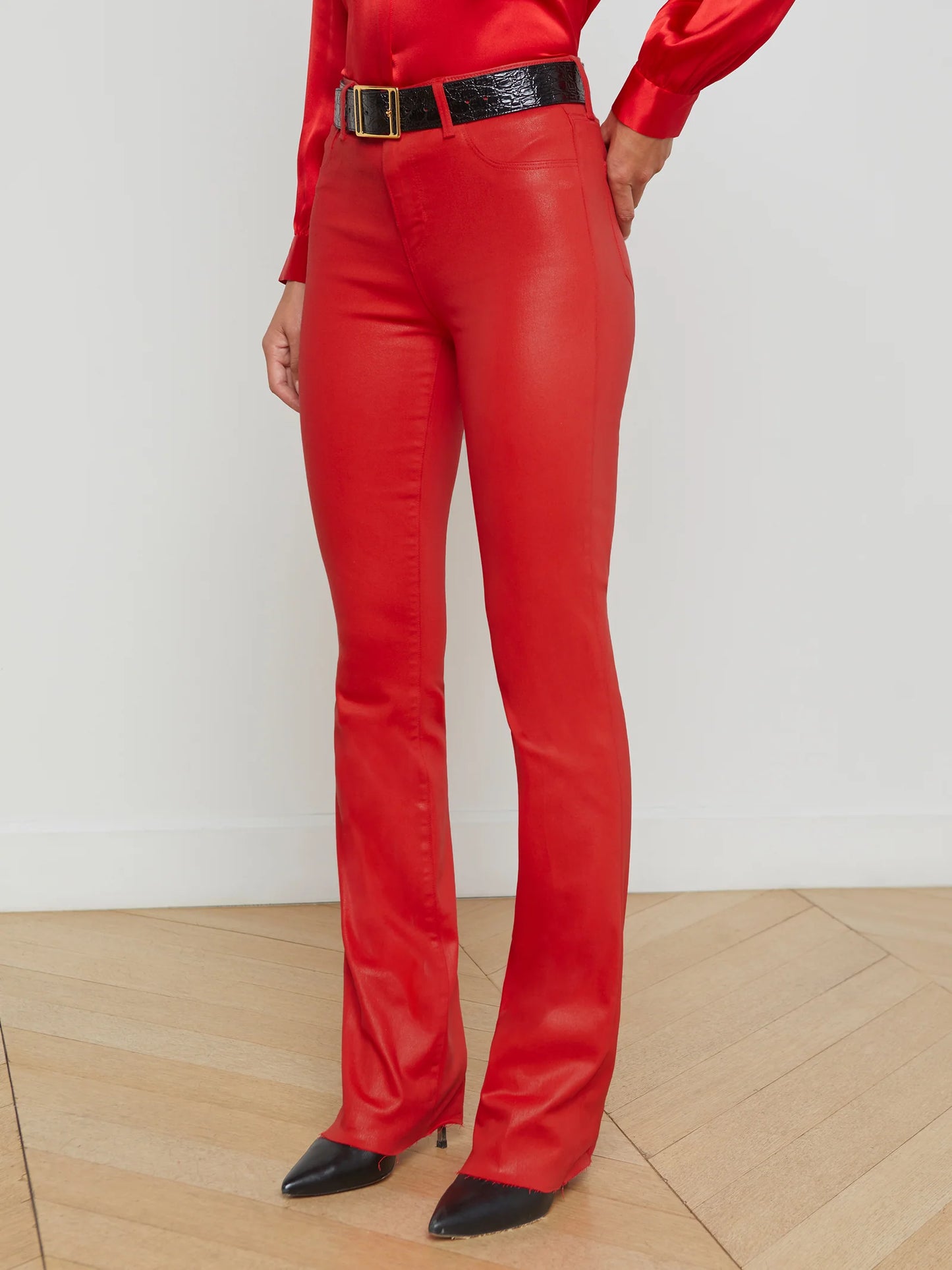 Ruth Coated Straight-Leg Jean Lava Red - L'AGENCE