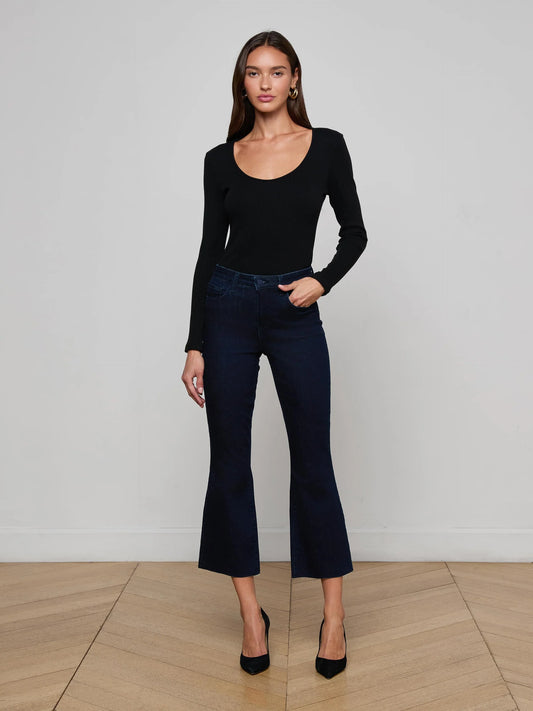 Kendra Cropped Flare Jean Black Ink - L'AGENCE