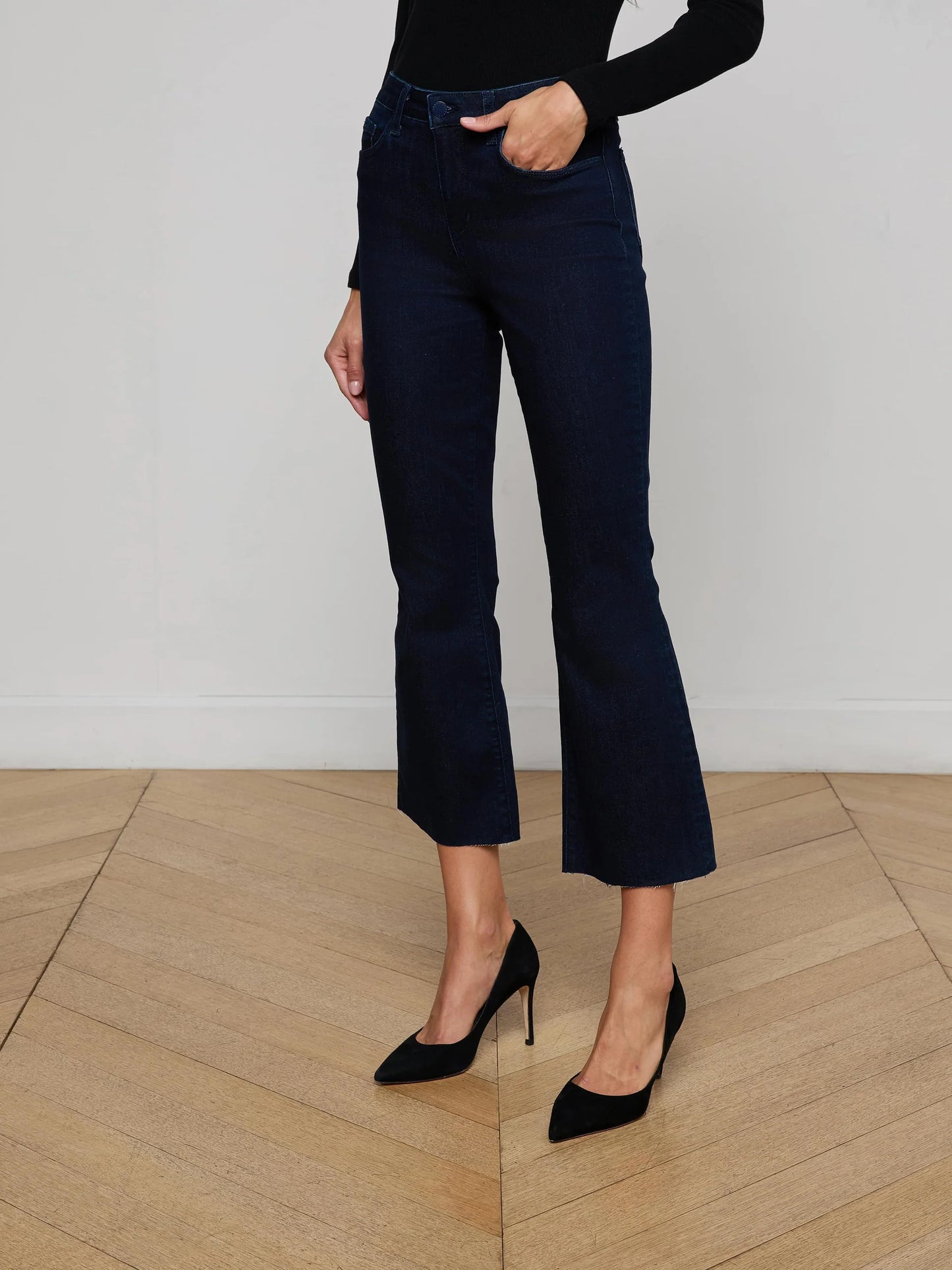 Kendra Cropped Flare Jean Black Ink - L'AGENCE