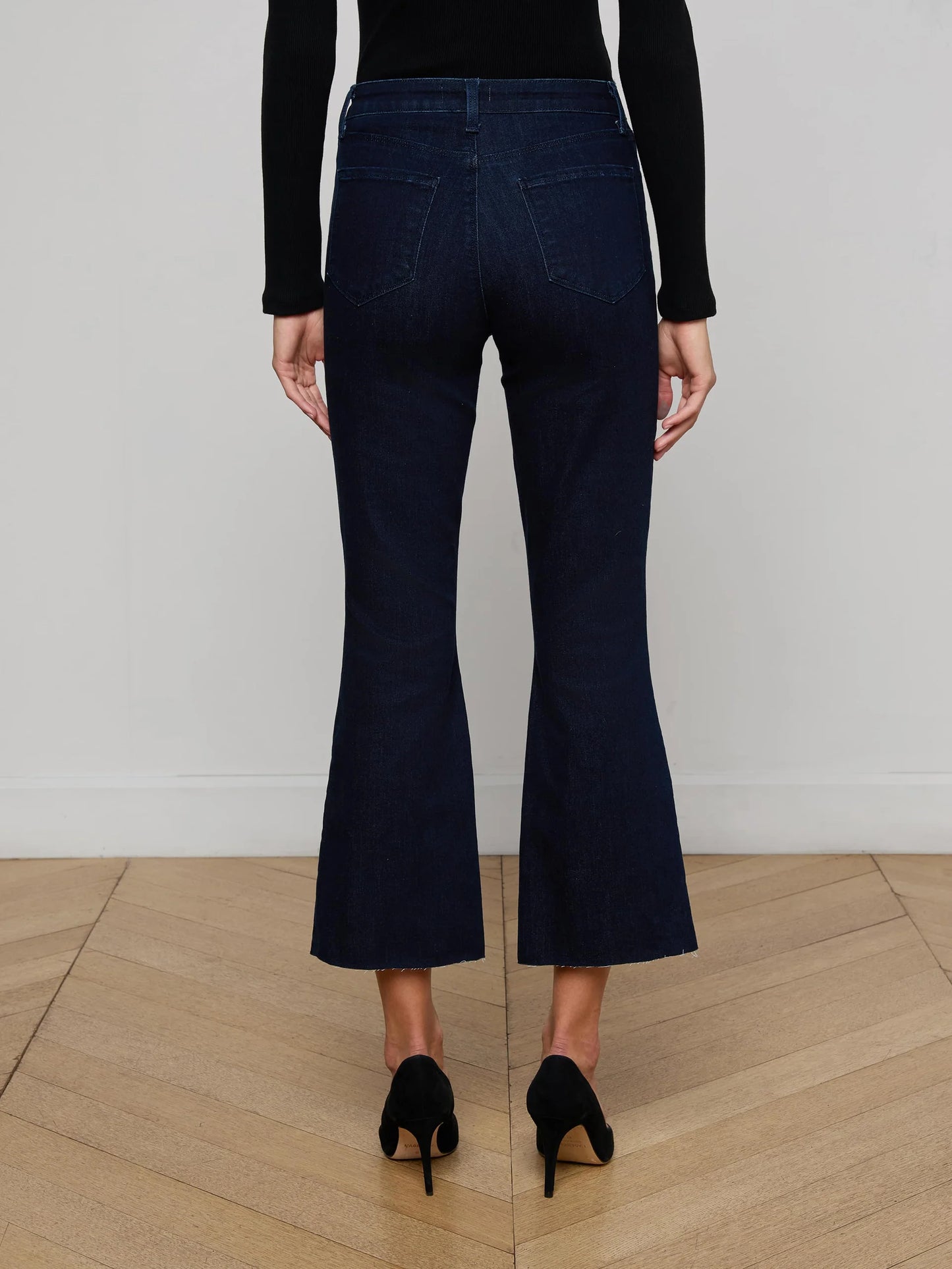 Kendra Cropped Flare Jean Black Ink - L'AGENCE