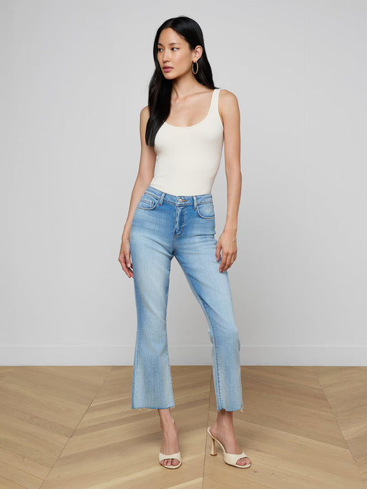 Kendra Cropped Flare Jean Dry Ice - L'AGENCE