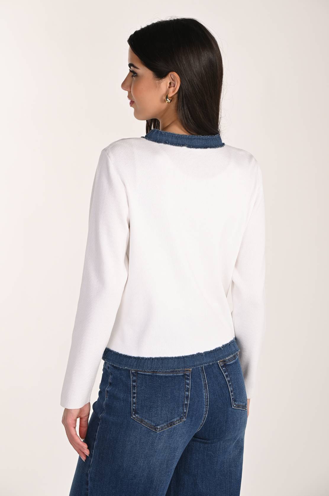 Knit/Denim Cardigan Off White/Blue - Frank Lyman