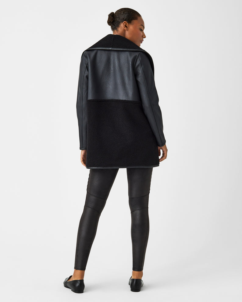 Fleece & Faux Leather Long Wrap Jacket Very Black/Very Black - SPANX –  Jackie Z Style Co.