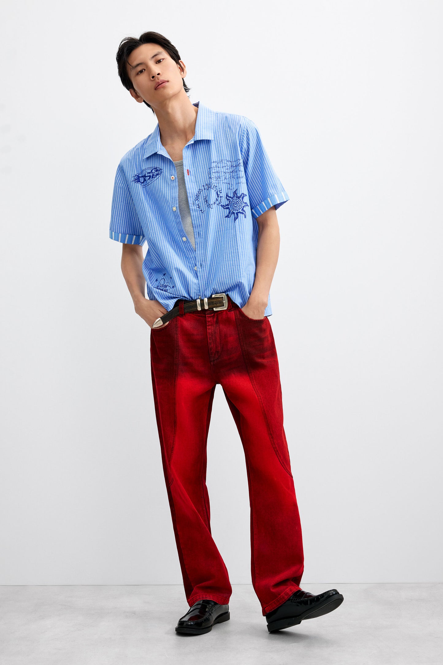 Short Printed Cotton Shirt Light Blue - Desigual