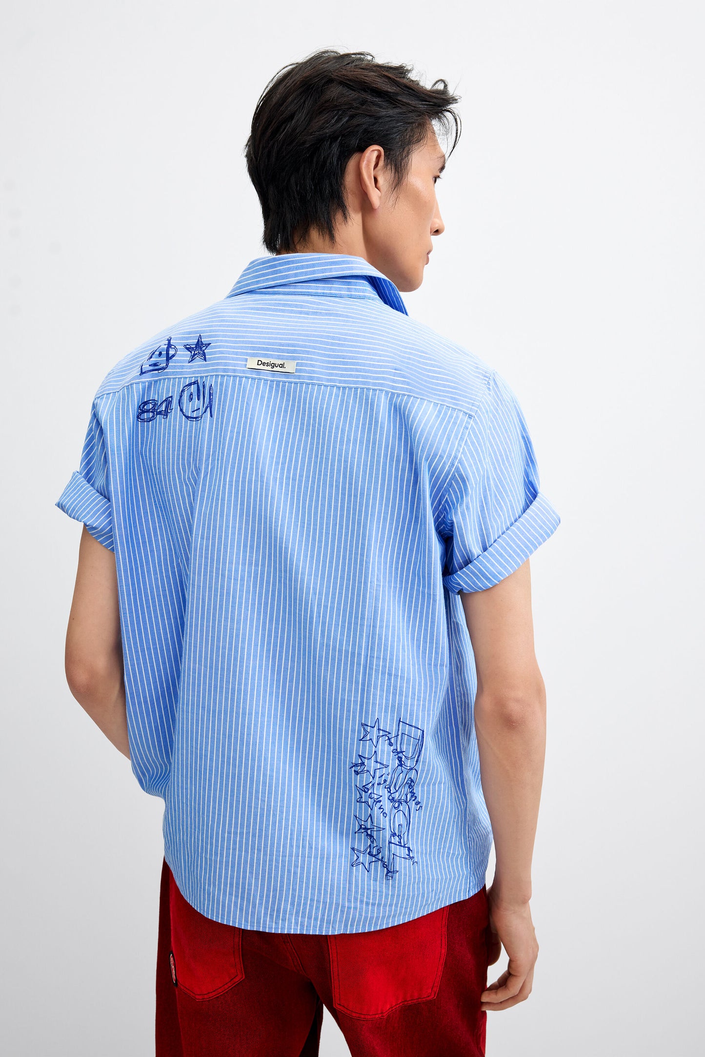 Short Printed Cotton Shirt Light Blue - Desigual