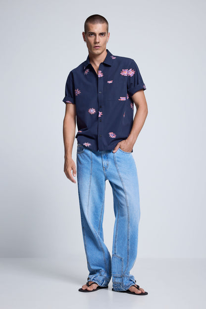 Printed Jacquard Shirt Navy - Desigual