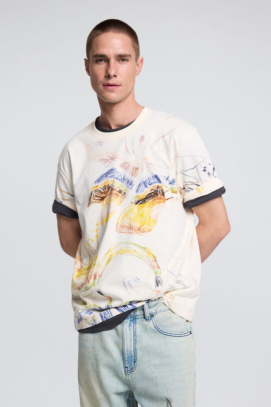 Printed T-Shirt With Drawings Crudo - Desigual