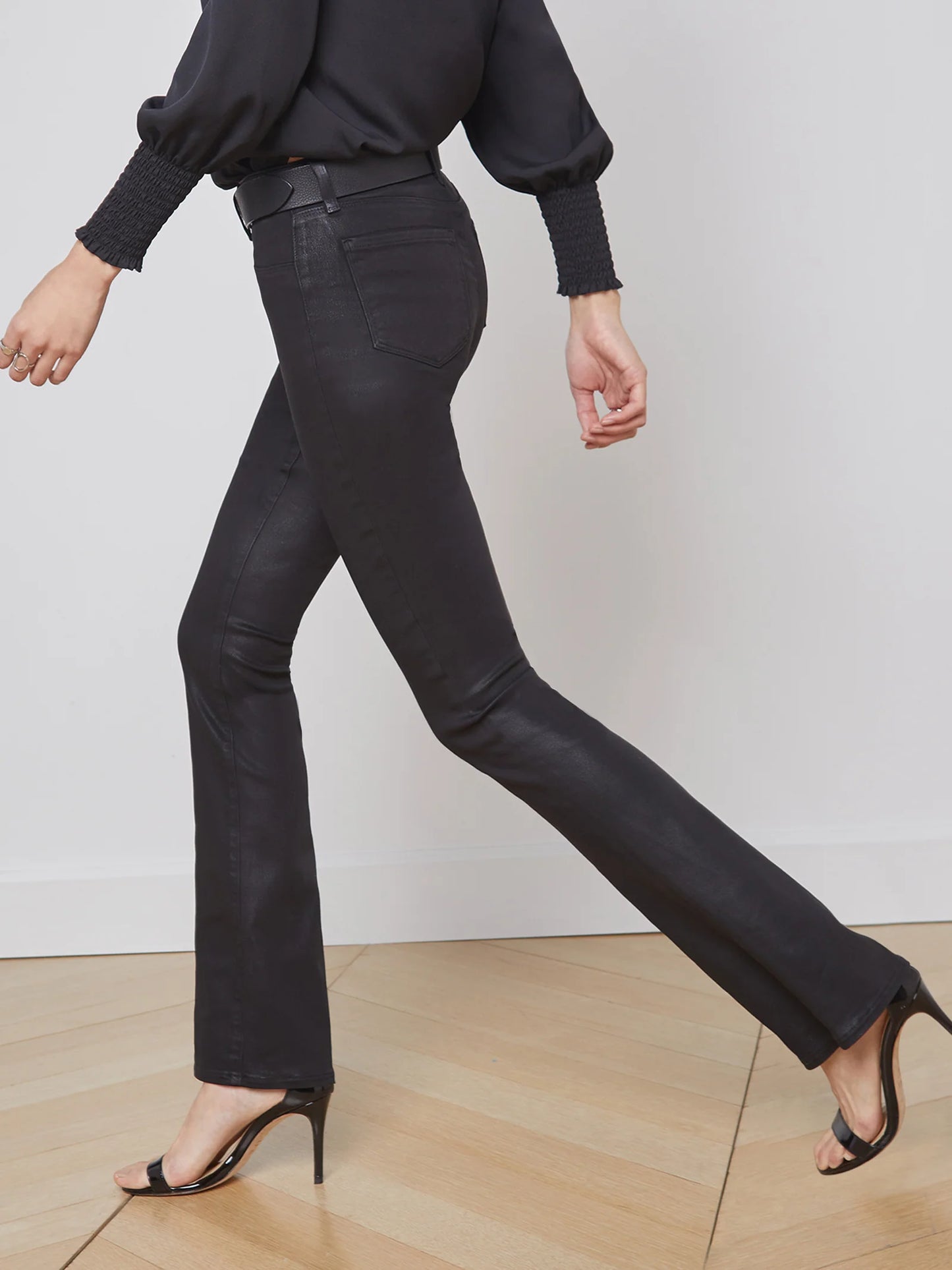 Selma Coated Bootcut Jean Noir - L'AGENCE