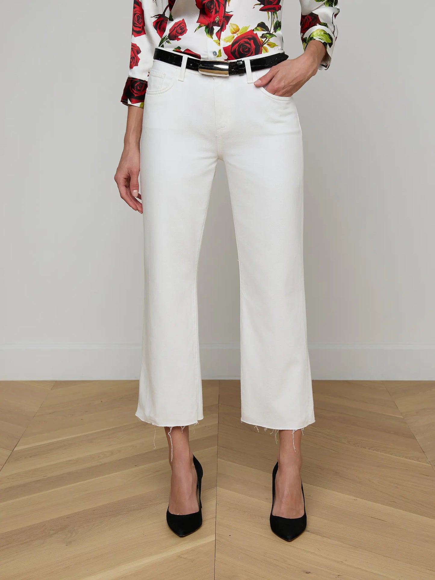Wanda Cropped Wide-Leg Jean Blanc - L'AGENCE