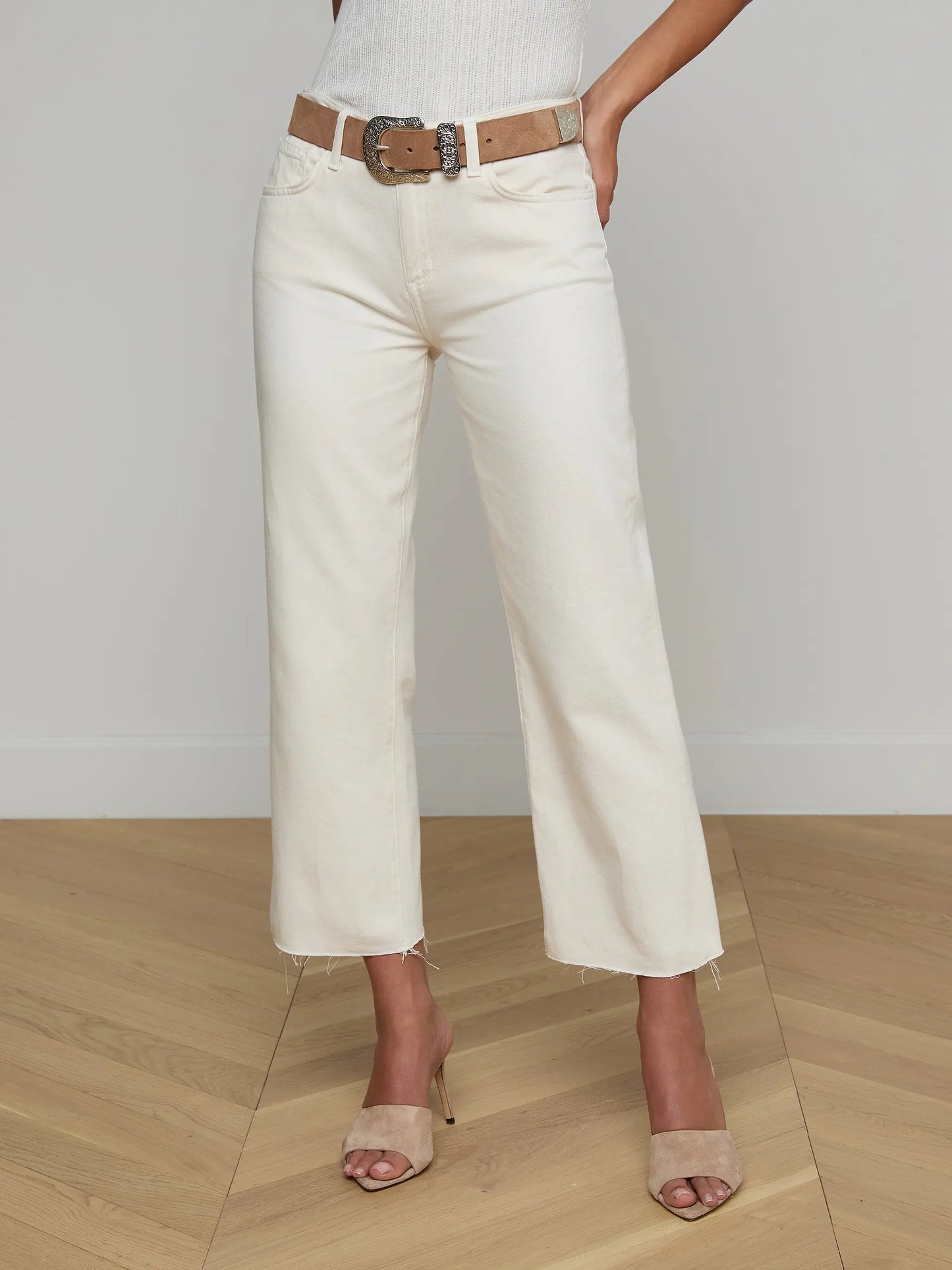 Wanda Cropped Wide-Leg Jean Light Ecru - L'AGENCE