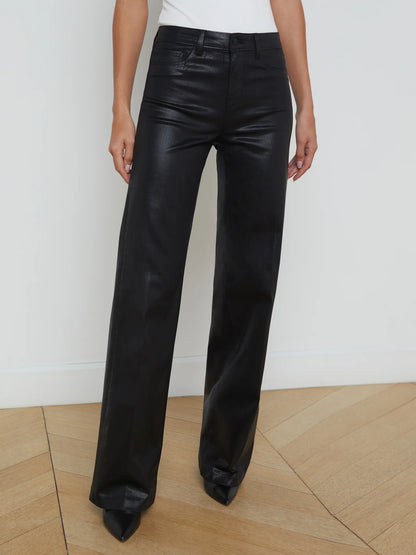 Clayton Coated Wide-Leg Jean Noir