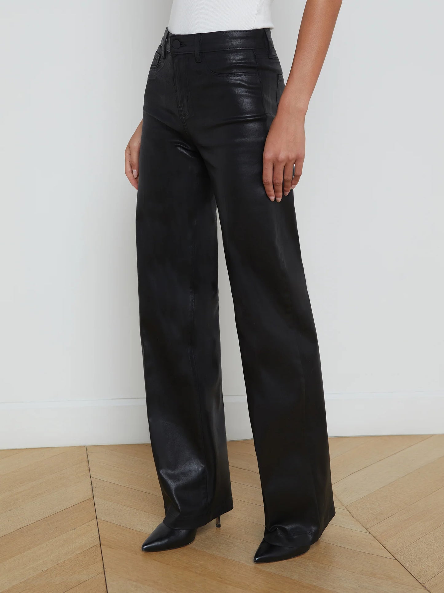 Clayton Coated Wide-Leg Jean Noir