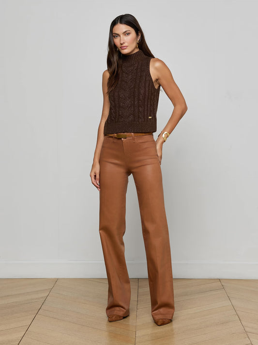 Clayton Wide-Leg Jean Light Cognac Coated - L'AGENCE
