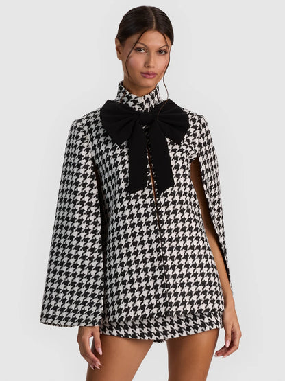 Philippa Cropped Cape Black/Off White - Alice + Olivia