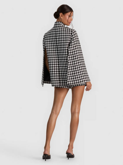 Philippa Cropped Cape Black/Off White - Alice + Olivia