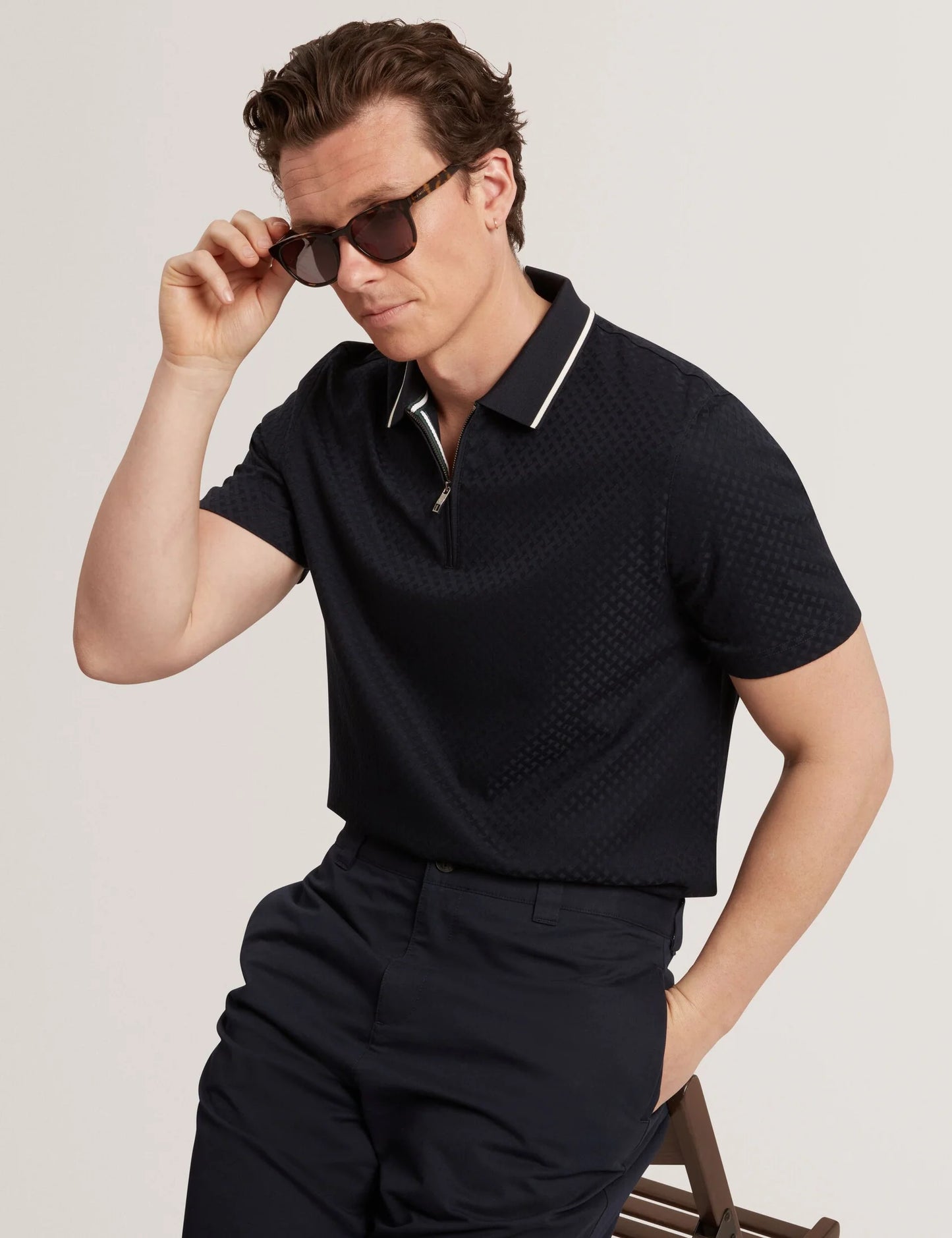 Cophen Zip Neck Short Sleeve Polo Navy - Ted Baker