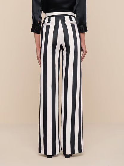 Livvy Satin Straight-Leg Trouser Vintage White/Black Large Stripe - L'AGENCE