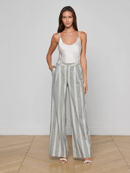 Allanah Pinstriped Trouser Grey/Ivory Stripe - L'AGENCE