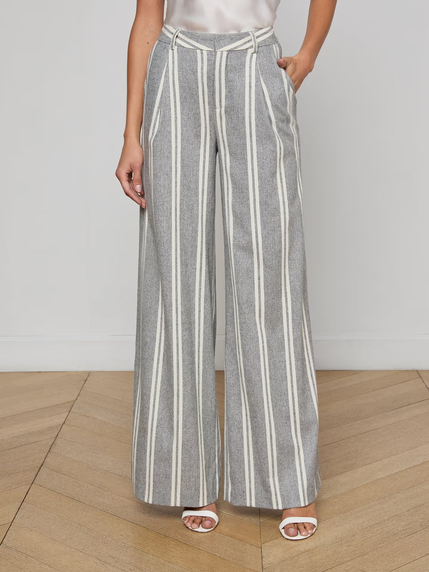 Allanah Pinstriped Trouser Grey/Ivory Stripe - L'AGENCE
