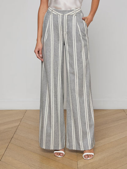 Allanah Pinstriped Trouser Grey/Ivory Stripe - L'AGENCE