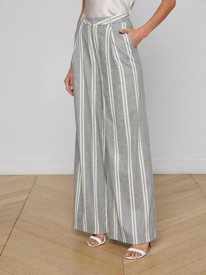 Allanah Pinstriped Trouser Grey/Ivory Stripe - L'AGENCE