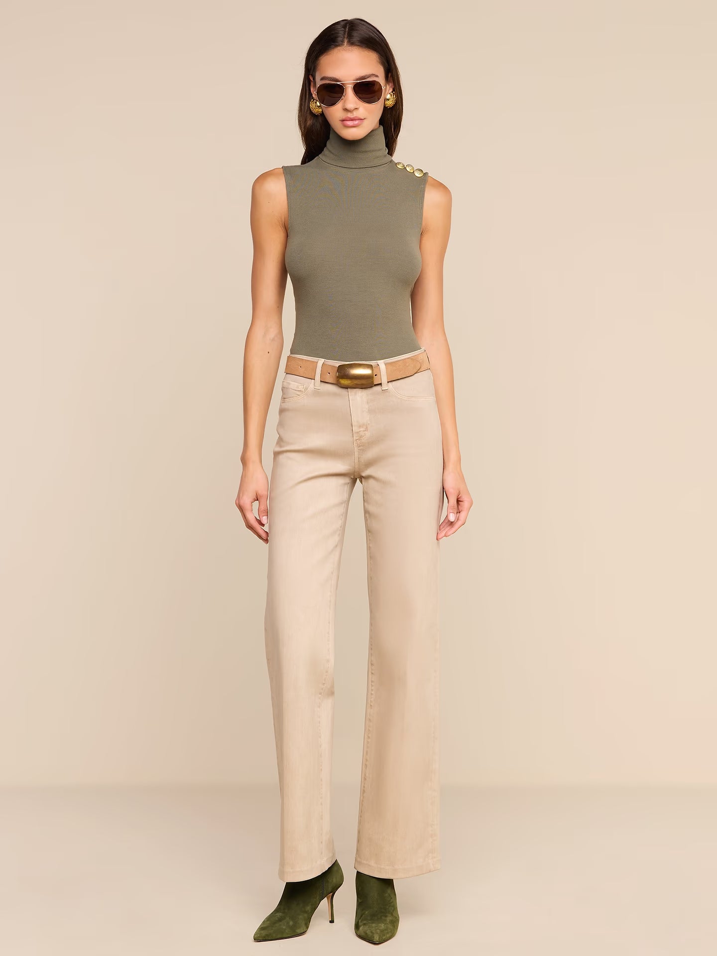 Scottie Coated Wide-Leg Jean Antique Birch - L'AGENCE